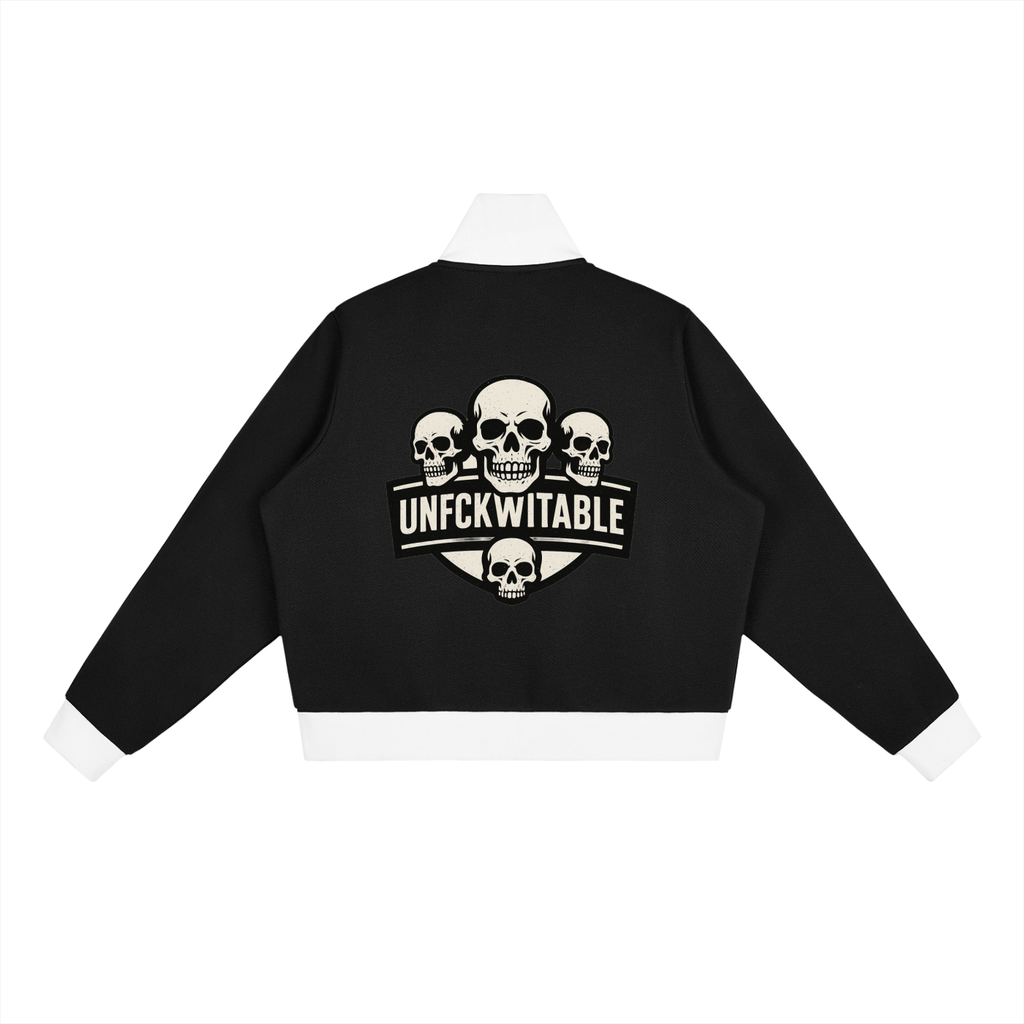 Contrast Side Stripe Fleece Cropped Track Jacket