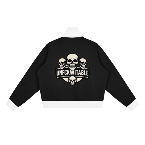 Contrast Side Stripe Fleece Cropped Track Jacket