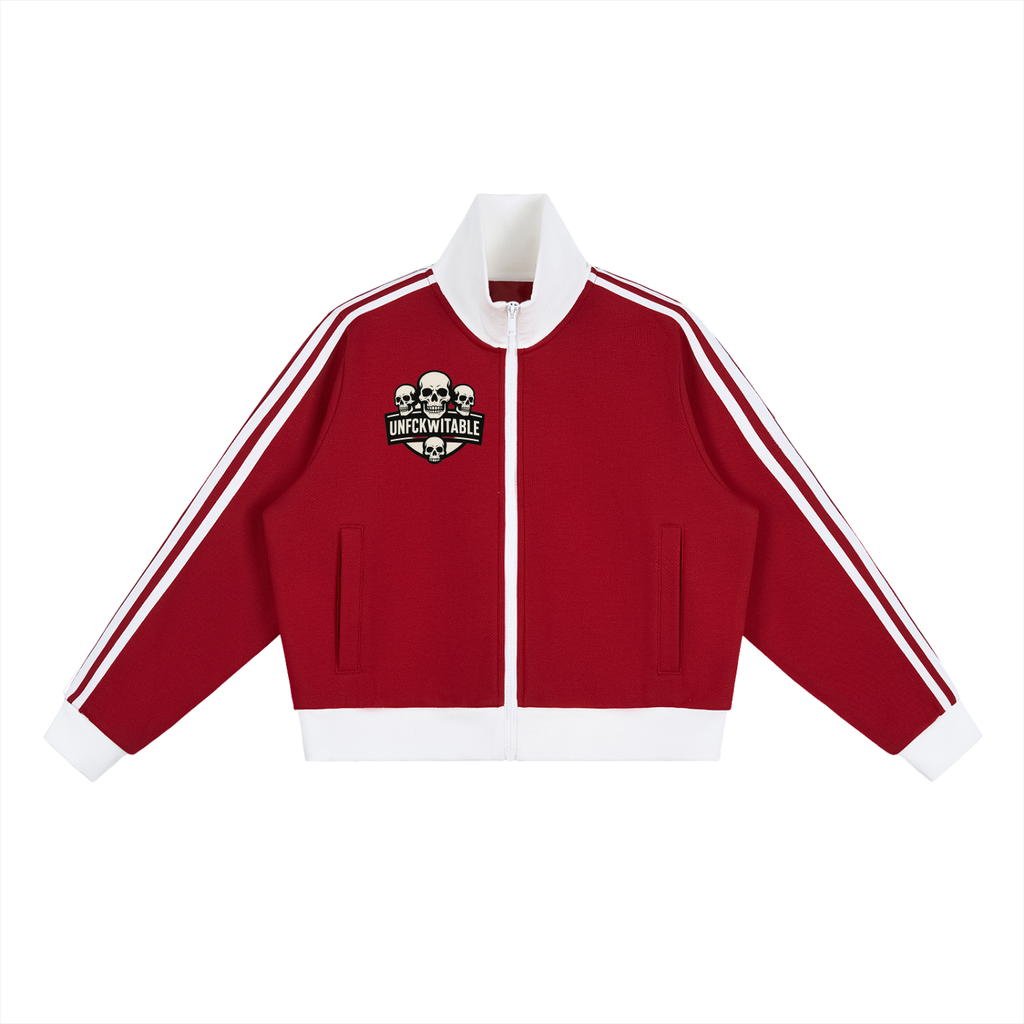 Contrast Side Stripe Fleece Cropped Track Jacket